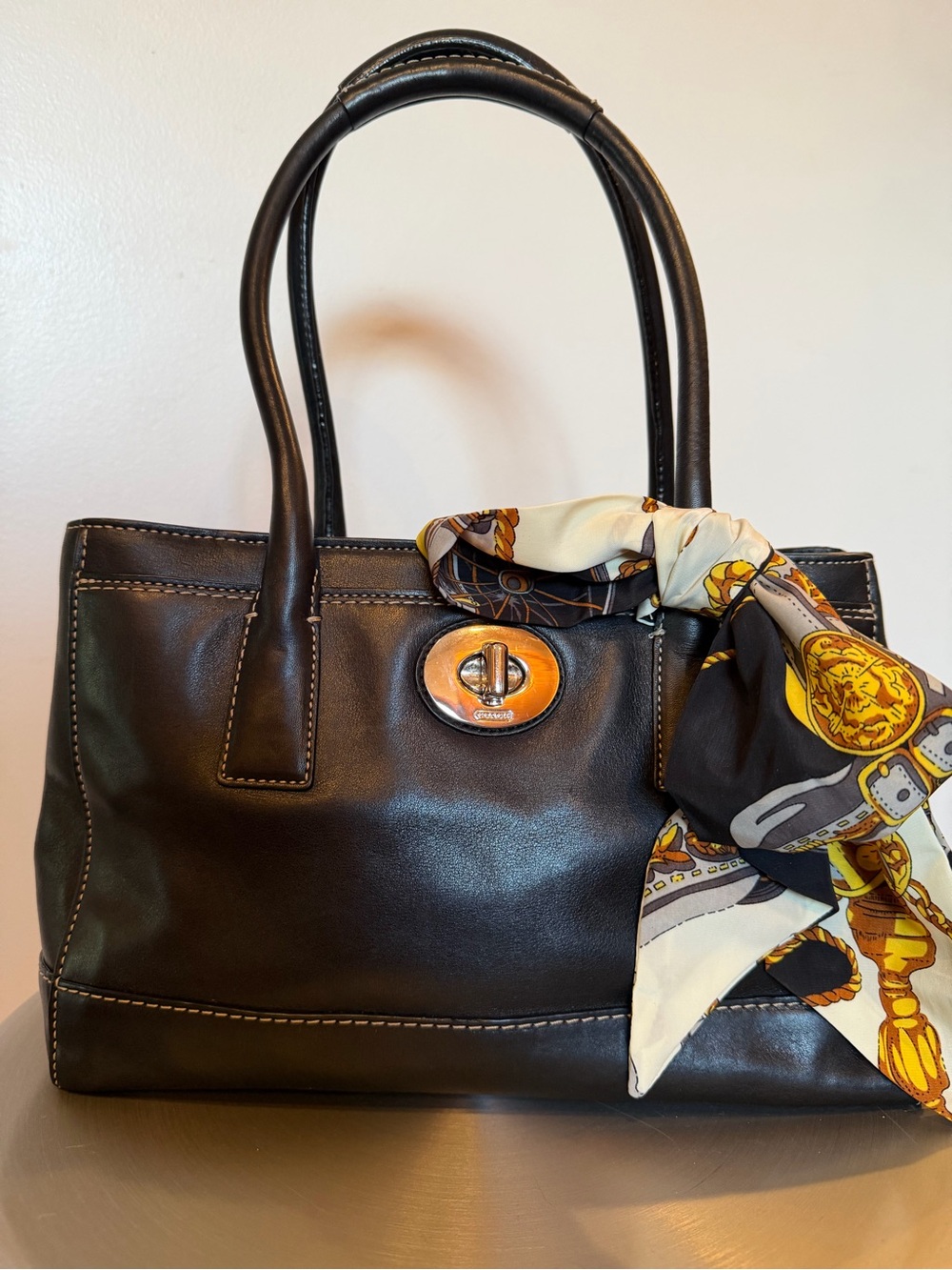 Coach Y2K Hampton Madeleine Carryall Satchel Tote Black Leather Turnlock closure - Picture 2 of 14